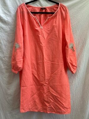 Talbots Coral Tunic with White Embroidered Trim